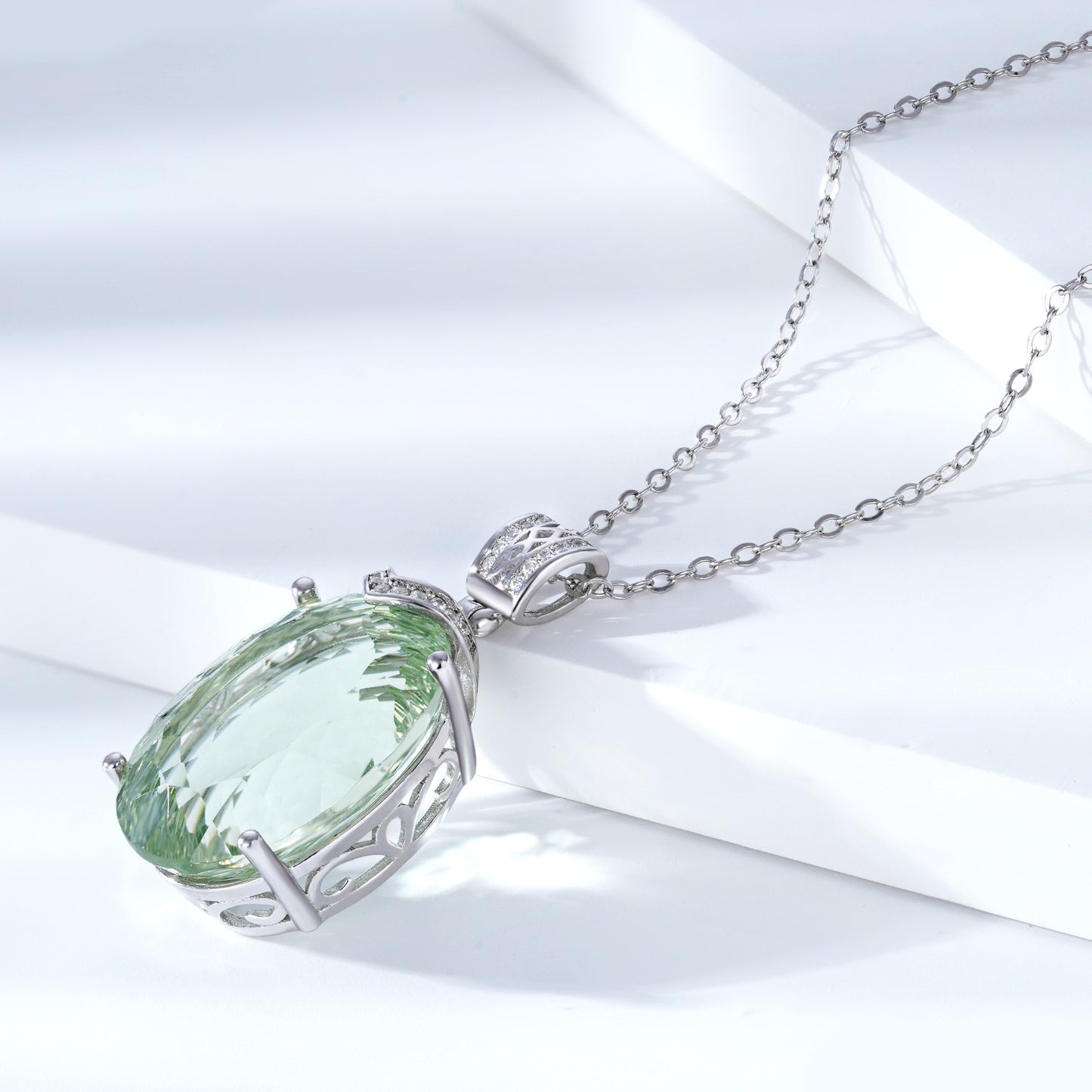 Joyau Naturel cristal vert Collier Pendentif, Avancée S925 Sterling Argent - Maria B.