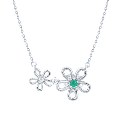 Flower Shaped S925 Silver Necklace Girl's Versatile Collar Chain Grandmother's Emerald Pendant - Maria B.