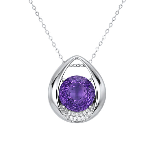 Mode Simple En Forme de Goutte Pendentif Polyvalent Tempérament Améthyste Collier de Femmes 925 Argent - Maria B.
