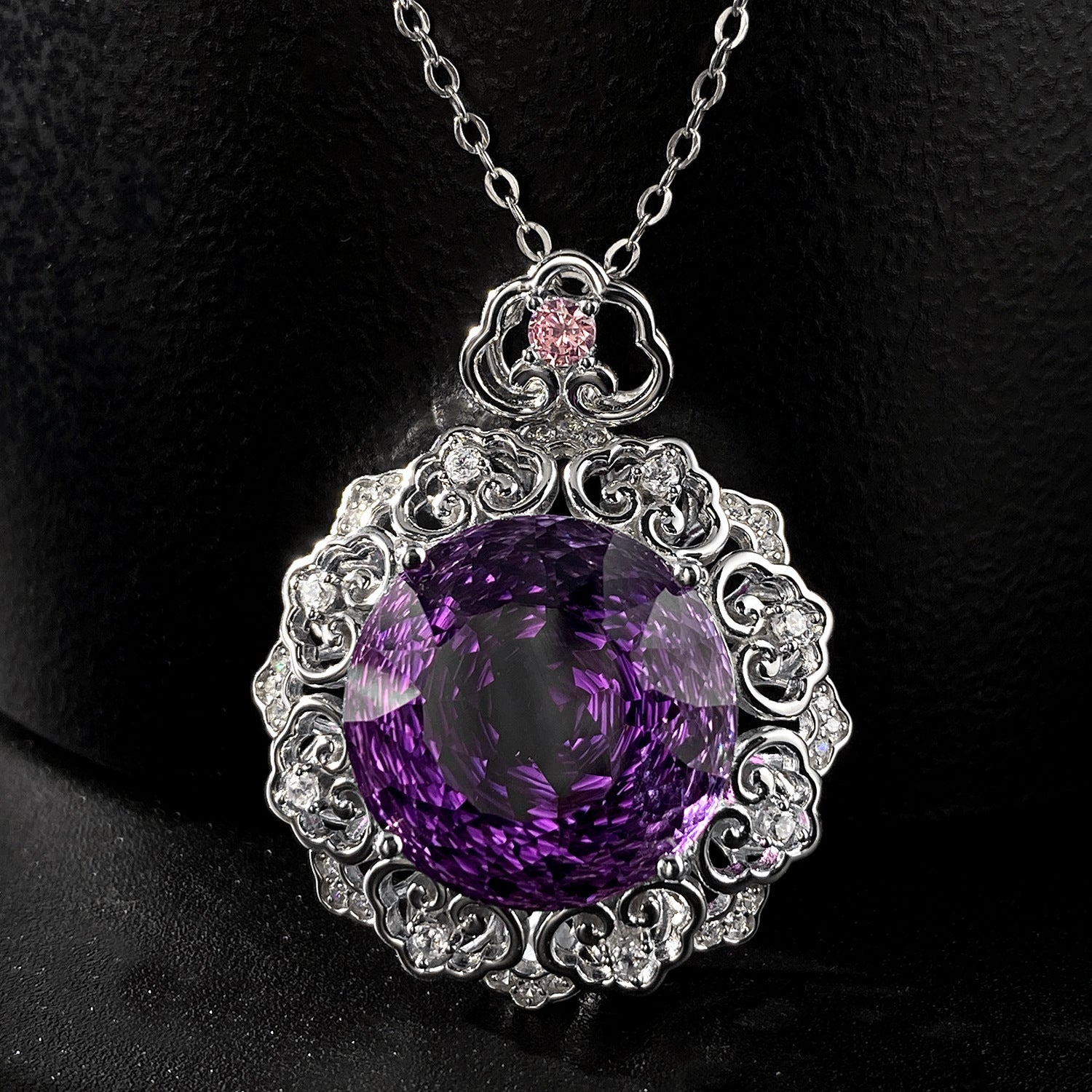 Luxueux S925 Argent Set Naturel Améthyste Pendentif Femme Vintage Modèle Senior Chaîne Pull Qualité Bijoux - Maria B.