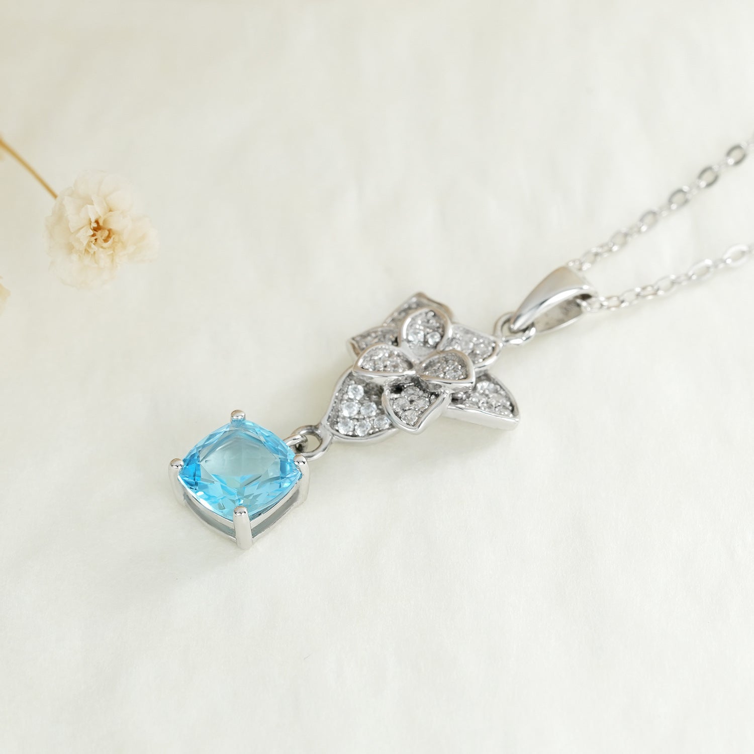 Mode S925 Argent Ensemble Suisse Topaze Bleue Pendentif Collier - Maria B.