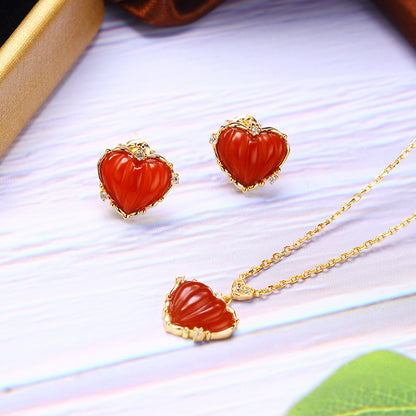 Collier en argent Sterling S925 avec collier en Agate rouge - Maria B.