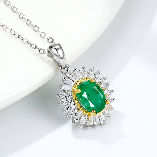 Naturel Émeraude Pendentif Féminin Minoritaire Conception Bijoux S925 Argent Chaîne - Maria B.