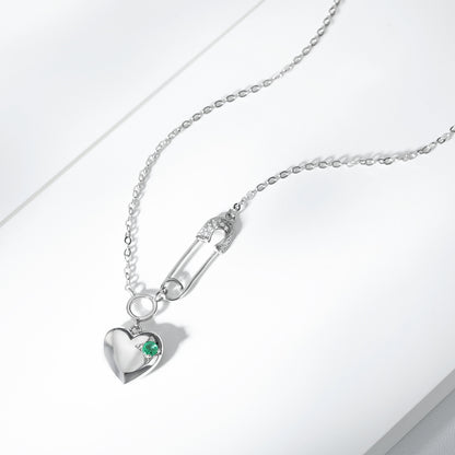 Cool Necklace Women's Fashion S925 Silver Emerald Heart Pendant Paper Clip - Maria B.
