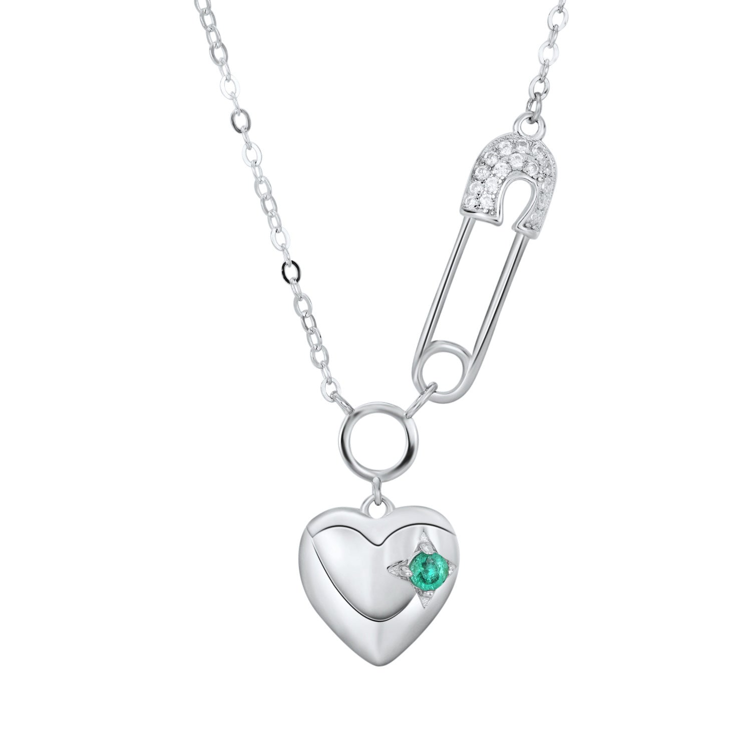 Cool Necklace Women's Fashion S925 Silver Emerald Heart Pendant Paper Clip - Maria B.