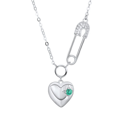 Cool Necklace Women's Fashion S925 Silver Emerald Heart Pendant Paper Clip - Maria B.
