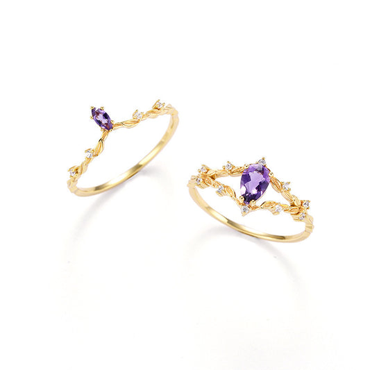 S925 argent plaqué 14k or améthyste ensemble de bagues - Maria B.
