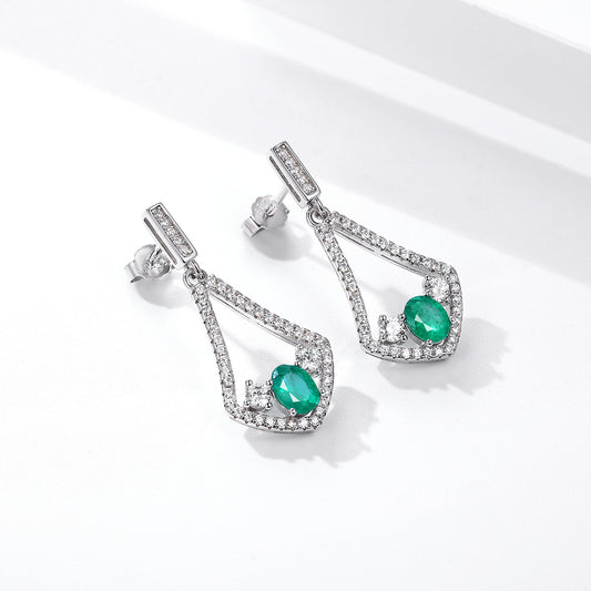 Naturel Émeraude Boucles D'oreilles Haute Qualité Zirconium S925 Argent - Maria B.