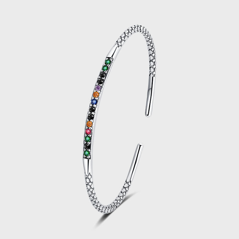 S925 Sterling Silver Vintage Carved Pattern Bracelet Women's Simple Small Design Rainbow Light Luxury Bracelet - Maria B.