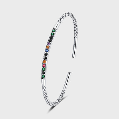 S925 Sterling Silver Vintage Carved Pattern Bracelet Women's Simple Small Design Rainbow Light Luxury Bracelet - Maria B.
