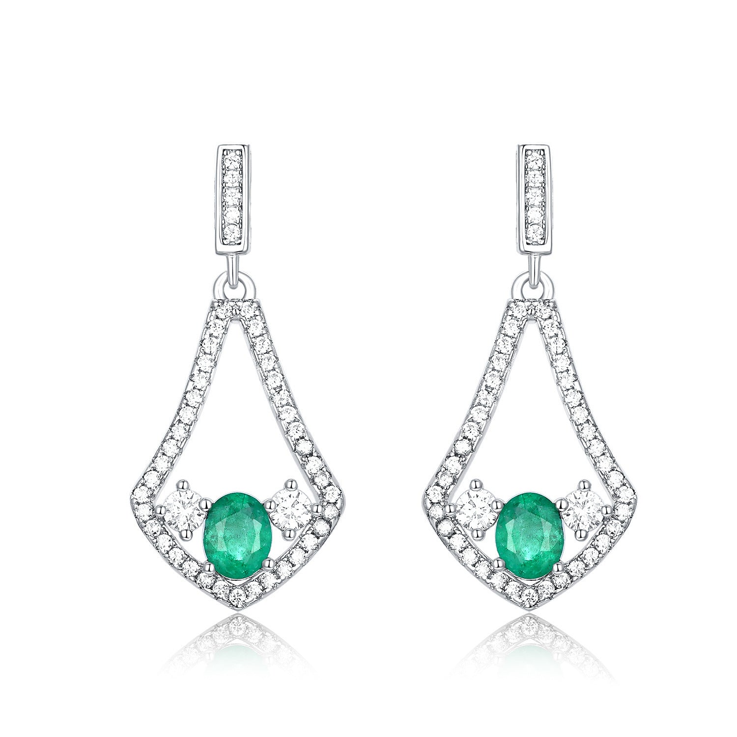 Naturel Émeraude Boucles D'oreilles Haute Qualité Zirconium S925 Argent - Maria B.