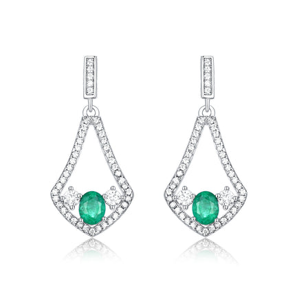 Naturel Émeraude Boucles D'oreilles Haute Qualité Zirconium S925 Argent - Maria B.